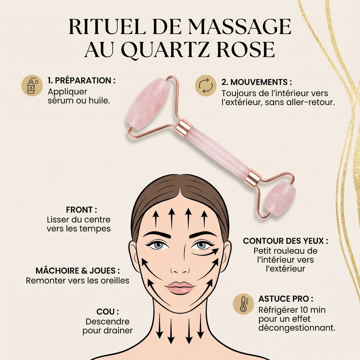 Double rouleau de massage quartz rose
