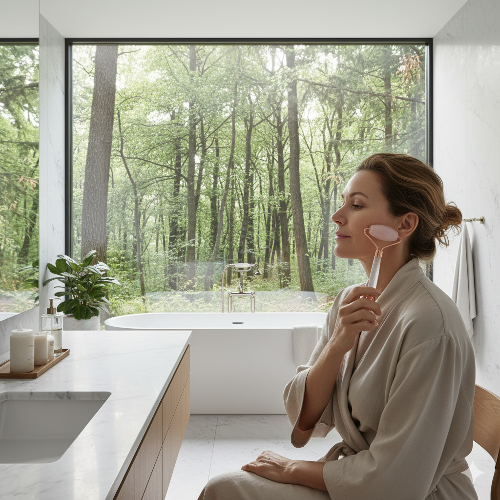 Double rouleau de massage quartz rose